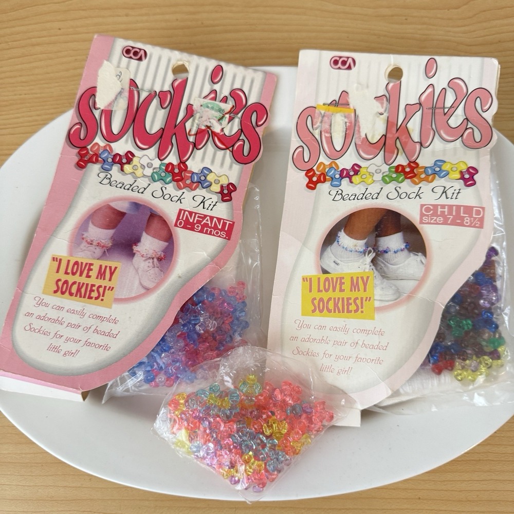 Vtg Toddler Girls Beaded Sock Kit Lot Bobby Sockies Pink Purple 80s 90s NOS